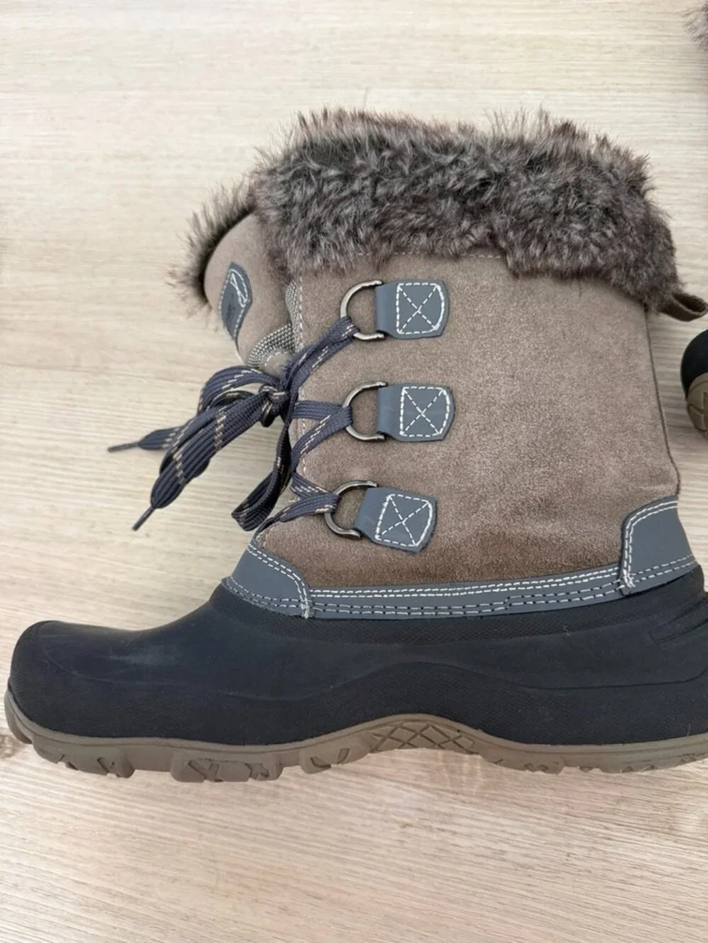 Khombu Faux Fur Winter Snow Boots Size 11 Brown Waterproof Lace Up Slope Ski